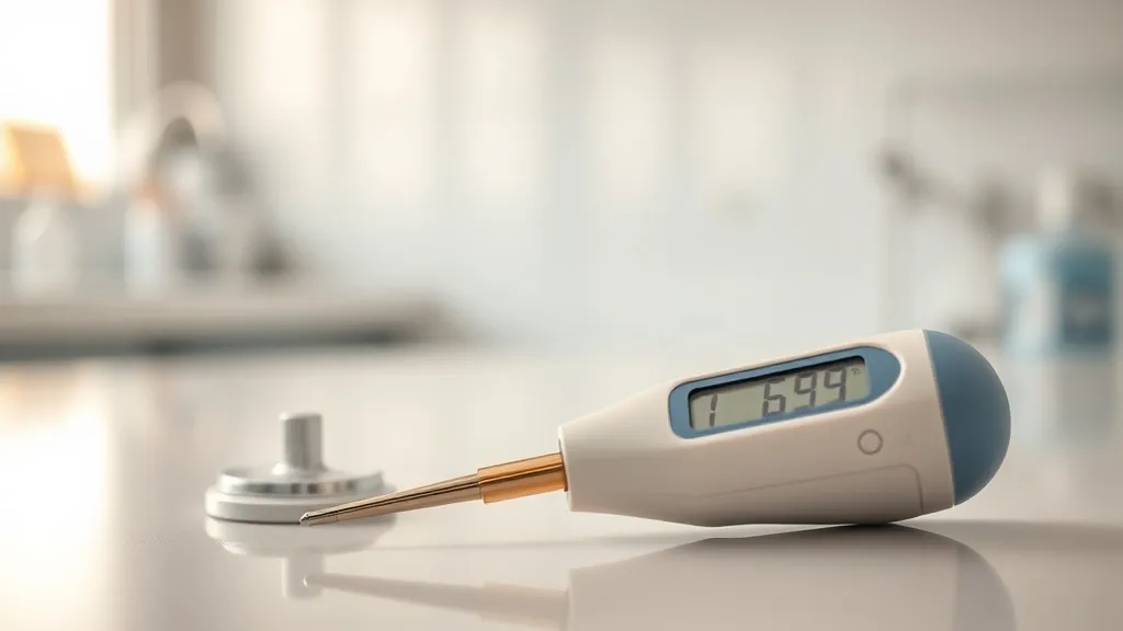 Close up of a professional digital thermometer and hygiene t