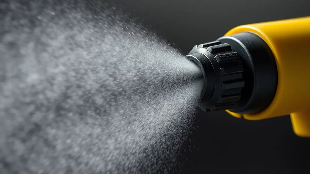 Close up of a disinfection fogging nozzle releasing a fine m